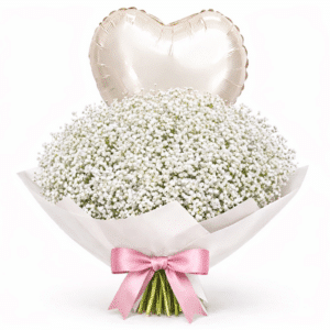 ענן לבן: זר גיבסניות לבן + בלון הליום