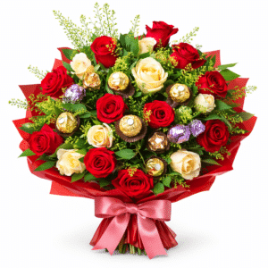 זר ורדים ושוקולד