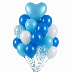 זר של 15 בלונים בגווני כחול, תכלת ולבן