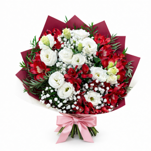 זר לבן אדום עמוק