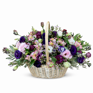 סלסלת פרחים חגיגית בגווני ורוד-סגול