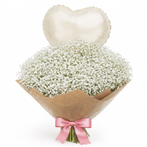 ענן לבן: זר גיבסניות לבן + בלון הליום